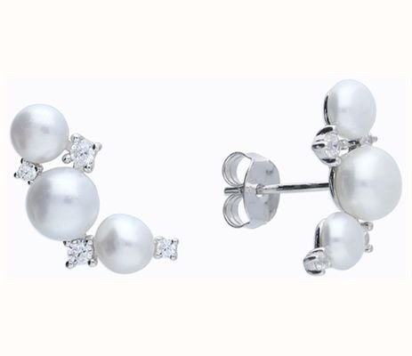 Sterling Silver Freshwater Pearl And Cubic Zirconia Climber H7192/S