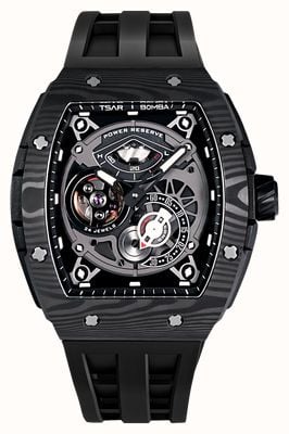 TSAR BOMBA Elemental Series Carbon Fiber Automatic (44.6mm) Black Skeleton Dial / Black FKM Rubber Strap TB8210CF-01