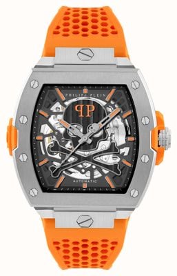 Philipp Plein THE $KELETON LIMITED EDITION Automatic (44mm) Black Skeleton Dial / Orange Silicone Strap PWJFA1225