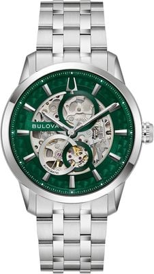 Bulova Sutton Automatic (40mm) Green Skeleton Dial / Stainless Steel Bracelet 96A329