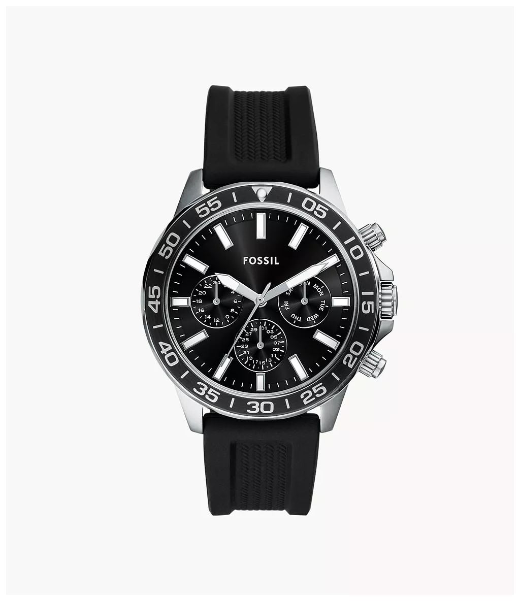 Fossil BQM2494 Bannon 45 Mm Multifunction Black Silicone Watch