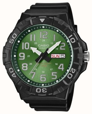 Casio Day/Date Quartz (52.6mm) Green Sunray Dial / Black Resin Band MRW-210H-3BVEF