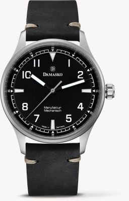 Damasko DF10 Three-Hand Manufacture (39mm) Black Dial / 'Vintage' Black Leather Strap Watch DF10 BLACK
