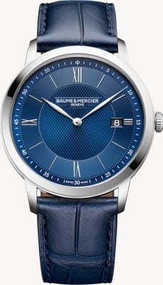 Baume & Mercier Classima Quartz (40mm) Blue Sun-Satin Barleycorn Dial / Blue Calfskin Leather Strap 10878