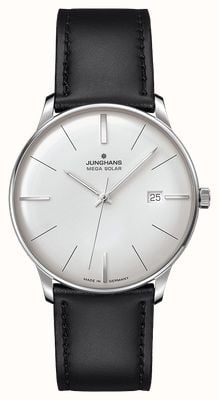 Junghans Meister MEGA Solar Radio-Controlled (38mm) Matte White Dial / Black Leather Strap 59/4603.02