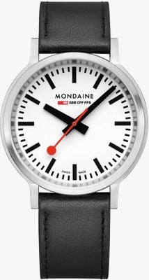 Mondaine Stop2Go (41mm) Classic White Dial / Black Vegan Grape Leather MST.4101B.LBV.2SE