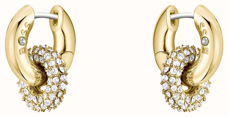 BOSS Jewellery Live Precious Interlinking Circle Hoop Earrings Gold PVD Stainless Steel 1580759