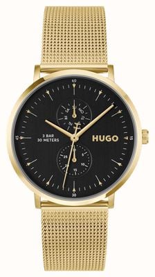 HUGO #STYLE Multi-Function Quartz (40mm) Black Dial / Gold PVD Stainless Steel Mesh Bracelet 1530458