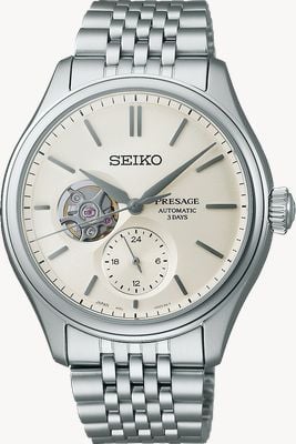 Seiko Presage Classic Series ‘Shiro-iro’ Open Heart (40.2mm) White Dial / Stainless Steel Bracelet SPB469J1