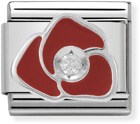 Nomination Composable CL SIMBOLS Stainless Steel Enamel 1 Cub. Zirc And 925 Silver RED Rose 330305/05