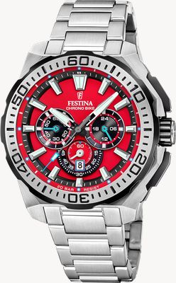 Festina Chrono Bike 2025 (45.5mm) Red Dial / Stainless Steel Bracelet F20724/5