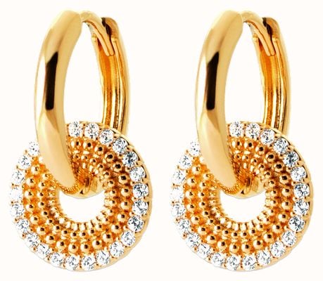 Burren Jewellery 18k Gold Plated Drop Hoop Earrings With Cz Stone In A Circular Shape E1621