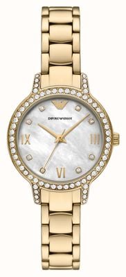 Emporio Armani Three-Hand Crystal Quartz (32mm) Mother-of-Pearl Dial / Gold PVD Stainless Steel Bracelet AR11652