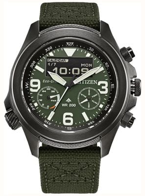 Citizen Promaster Land Combination World Timer (44mm) Green Dial / Khaki Green Nylon Cordura® strap JV1005-02W