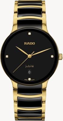 RADO Centrix Diamonds Quartz (39.5mm) Black Dial / Black High-Tech Ceramic & Gold PVD Stainless Steel R30022712