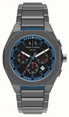 Armani Exchange Quartz Chronograph (44mm) Textured Black Dial / Grey PVD Stainless Steel Bracelet AX4295