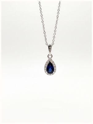 Bass International Diamond Jewel 18ct White Gold Diamond And Sapphire Pear Shaped Pendant J88689