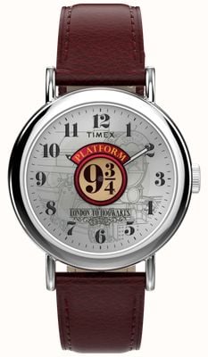 Timex x Harry Potter Weekender Platform 9 3/4 (37mm) Silver Dial / Red Leather Strap TW2Y76200
