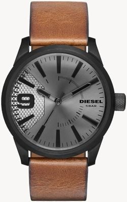 Diesel Men's RASP Brown Leather Strap Silver Dial Black Case DZ1764