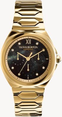 Olivia Burton Sports Luxe Lustre (36mm) Black Mother-of-Pearl Dial / Gold-Tone Stainless Steel Bracelet 24000150