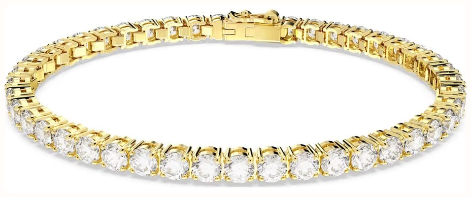 Swarovski Matrix Tennis bracelet, Round cut, White, Gold-tone plated 5657665