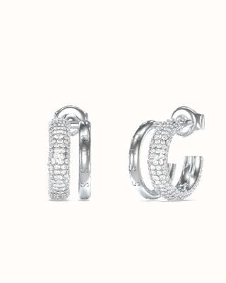 Guess Fabulous Me Ladies Silver Double Hoop Crystal Earrings UBE05197RH