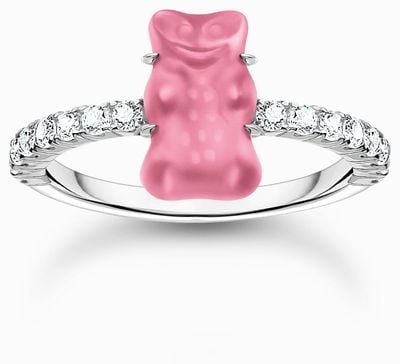 Thomas Sabo x HARIBO Pink Goldbear Zirconia Set Sterling Silver Ring Size 56 TR2459-052-9-56