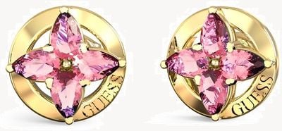 Guess Secret Garden Pink Crystal flower stud earrings UBE06040YGPK