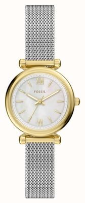 Fossil Carlie Three-Hand Quartz (28mm) Mother-of-Pearl Dial / Stainless Steel Mesh Bracelet ES5463