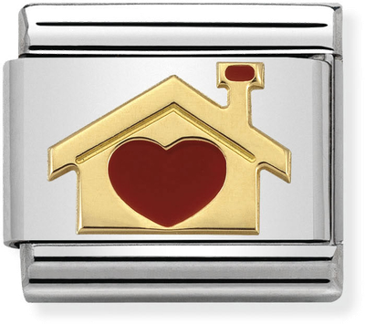 Nomination Classic Home With Heart 18ct Gold & Steel Enamel Charm 030283/07