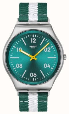 Swatch CASUAL STRIPE (42mm) Green Sun-Brushed Dial / Green & White Striped Textile Strap SS07S149