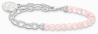 Thomas Sabo Charm Bracelet Sterling Silver Rose Quartz Beads 17cm A2128-067-9-L17V