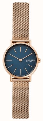 Skagen Signatur Rose-Gold Toned Stainless Steel Mesh Bracelet Blue Dial SKW2837