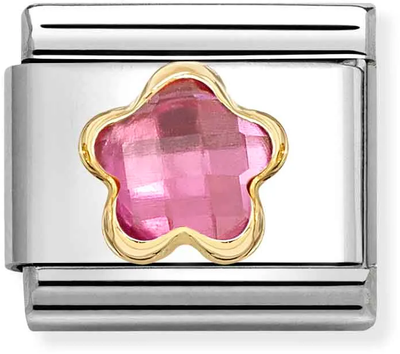 Nomination Classic Pink Cubic Zirconia Flower 18ct Gold Charm 030615/043