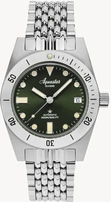 Aquastar Model 60 Greenwich Limited Edition (37mm) Green Sunray Dial / Stainless Bracelet & Green Strap Set M60-GREENWICH