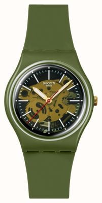 Swatch THRU THE GREENERY (34mm) Transparent Green Dial / Green Bio-Sourced Material Strap SO28G110