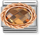 Nomination Classic Faceted Champagne CZ Stone Link Steel And 9ct Rose Gold Charm 430603/012