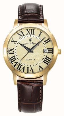 Jacques Du Manoir Genesis Three-Hand Quartz (38mm) Gold Dial / Brown Leather Strap JWG04804