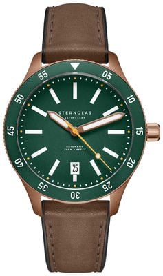 STERNGLAS Marus 2.0 Automatic (42mm) Green Dial / Dark Brown Hybrid Leather Strap S02-MA35-HY04