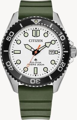 Citizen Eco-Drive Promaster Diver (41mm) White Dial / Green Rubber Strap BN0265-00A