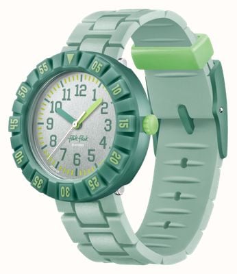 Flik Flak GREENOLOGY (36.7mm) Silver Dial / Green Rubber Strap FCSP129