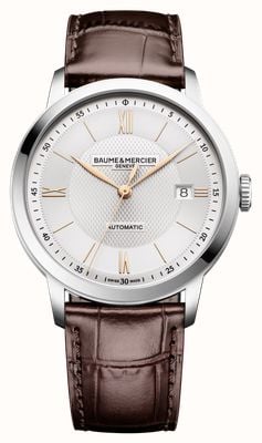 Baume & Mercier Classima Date Automatic (40mm) Silver Sun-Satin Dial / Dark-Brown Leather Strap 10853