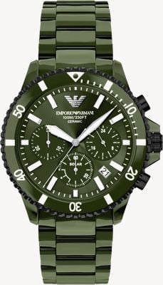 Emporio Armani Solar Chronograph (44mm) Green Dial / Green Ceramic Bracelet AR70023