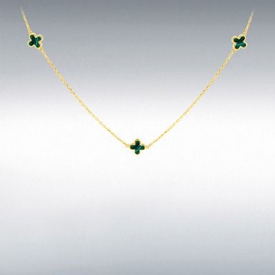 IBB 9ct yellow gold 3 Malachite Petal clover Necklace 1.19.1620