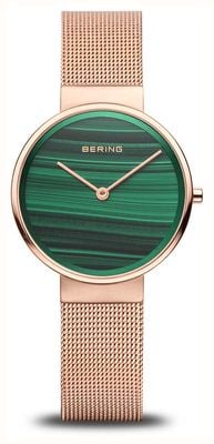 Bering Women's Classic (31mm) Green Malachite Dial / Rose Gold-Tone Steel Mesh Bracelet 14531-368