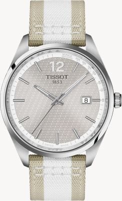 Tissot PR 100 Cycling Quartz (40mm) Patterned Grey Dial / White & Beige Textile Strap Watch T1504101703700