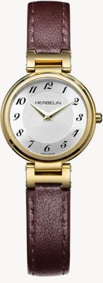 Herbelin Lady H Quartz (26mm) Silver 'Clous de Paris' Guilloché Dial / Burgundy Leather Strap 17512P1N28BU