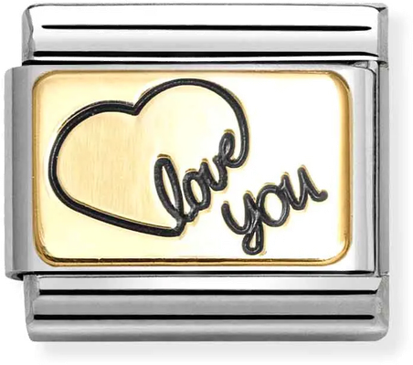 Nomination Classic Heart Outline Love You 18ct Gold & Steel Charm 030284/60