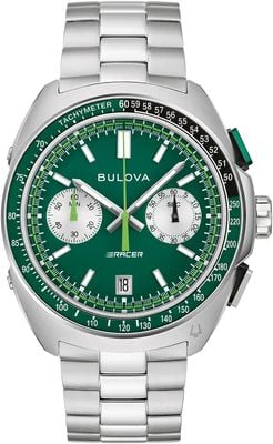 Bulova Racer Chronograph (42mm) Green Dial / Stainless Steel Bracelet 98B468