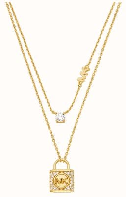 Michael Kors Double Layer Padlock Necklace | Gold Plated Sterling Silver | Crystal Set MKC1630AN710